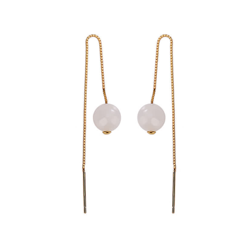 925 Sterling Silver White Jade Happiness Drop Earrings