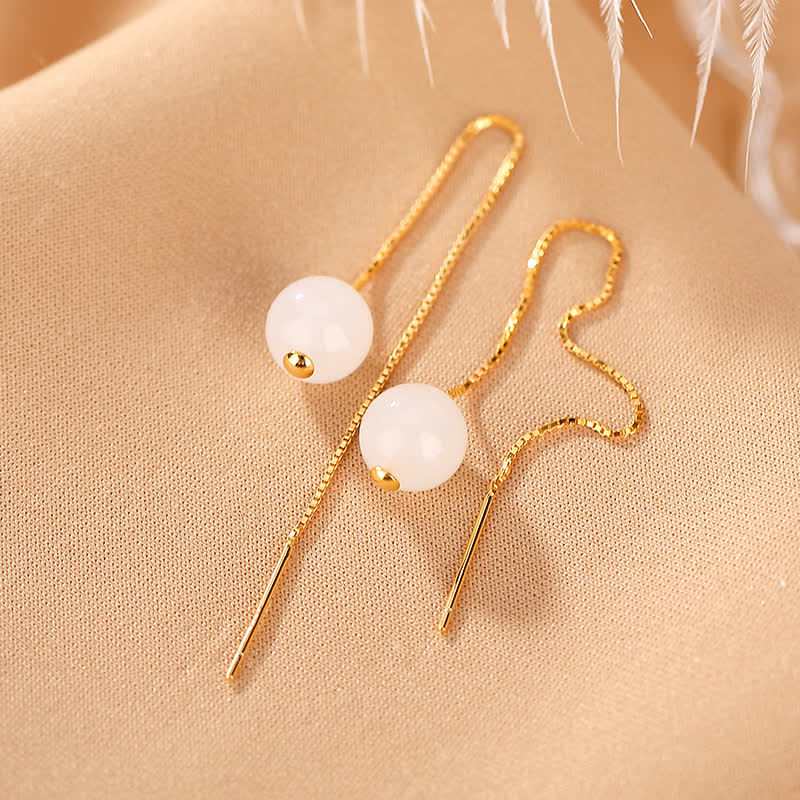 925 Sterling Silver White Jade Happiness Drop Earrings