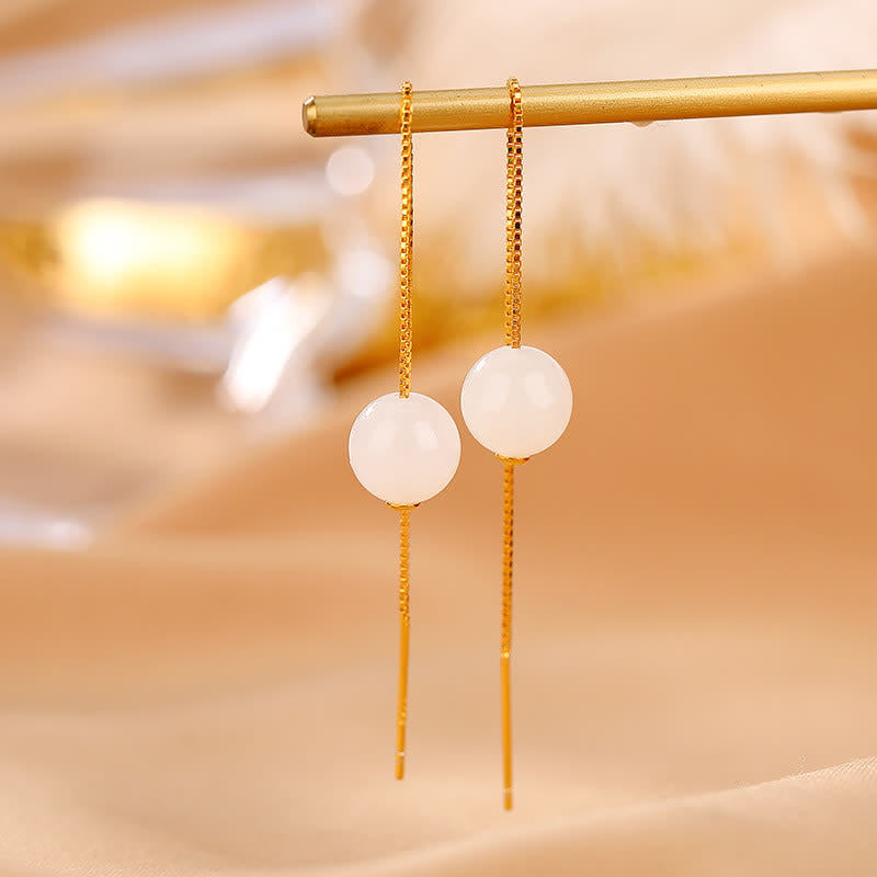 925 Sterling Silver White Jade Happiness Drop Earrings