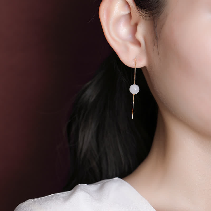 925 Sterling Silver White Jade Happiness Drop Earrings