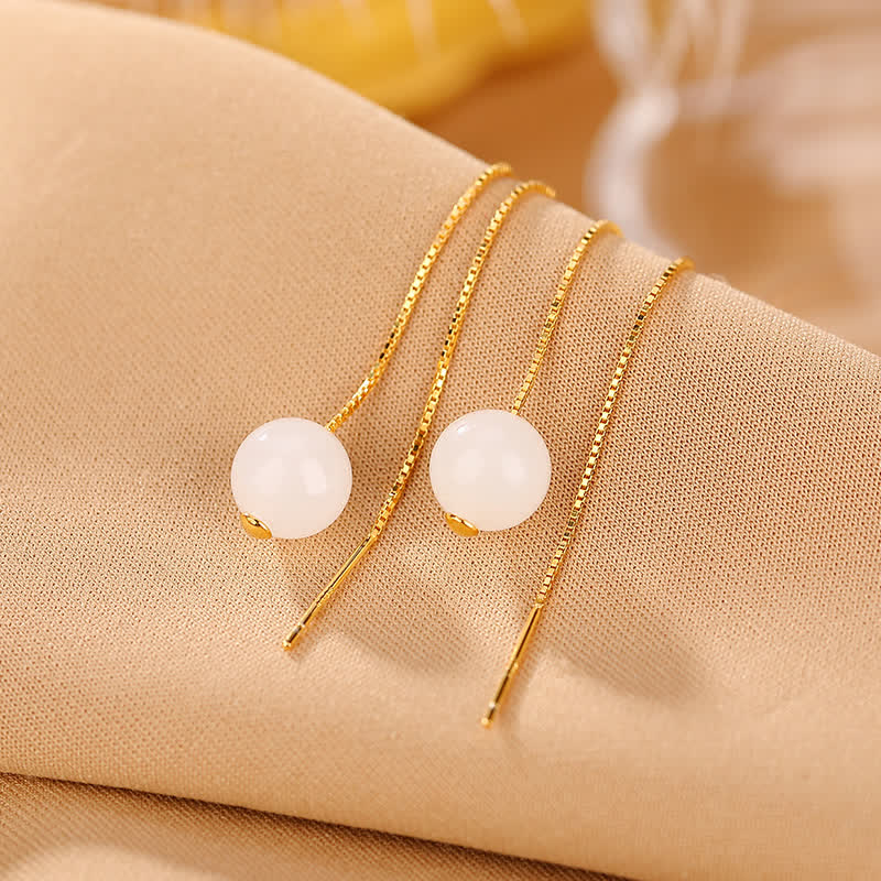 925 Sterling Silver White Jade Happiness Drop Earrings