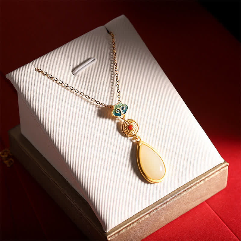 925 Sterling Silver White Jade Water Drop Bracelet Necklace