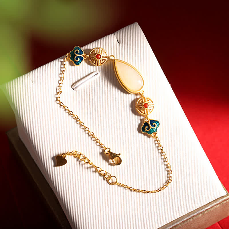 925 Sterling Silver White Jade Water Drop Bracelet Necklace