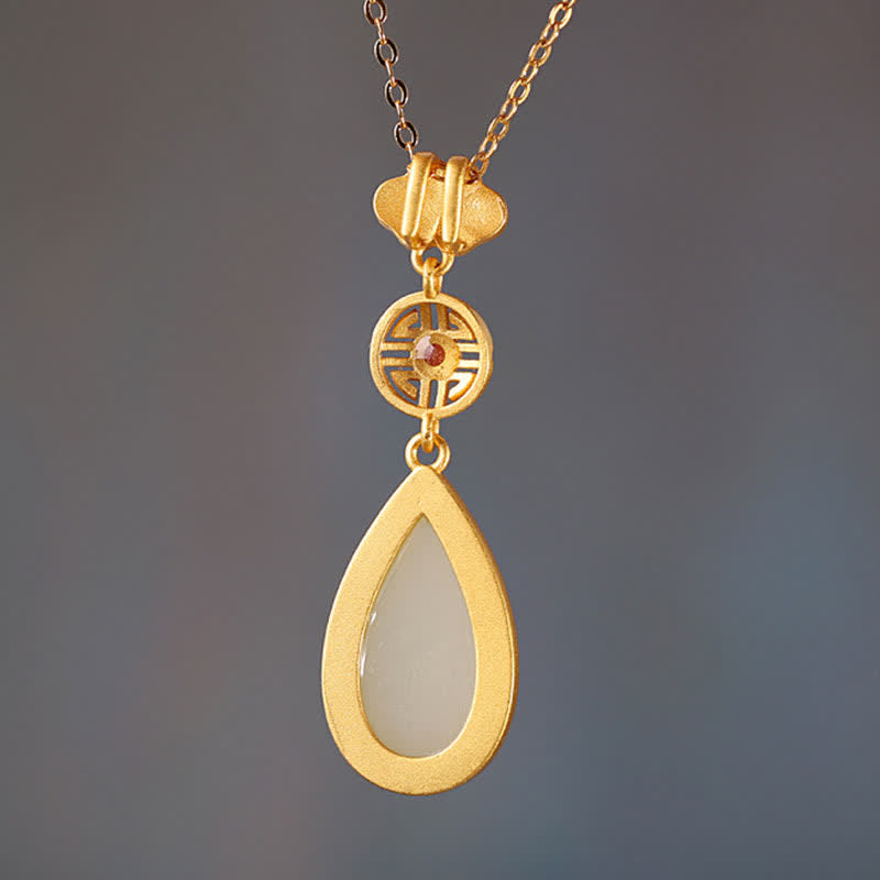 925 Sterling Silver White Jade Water Drop Bracelet Necklace