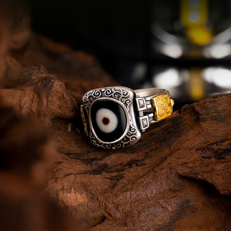 Sterling Silver Zakiram Goddess Wealth Dzi Bead Ring
