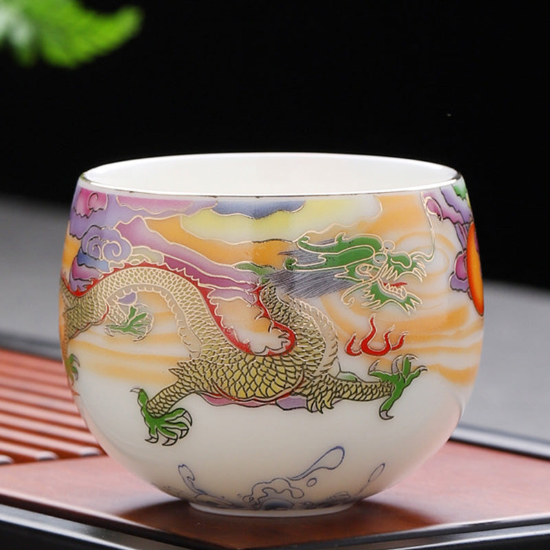 Dragon & Phoenix Ceramic Teacup 190ml | Spiritual Tableware
