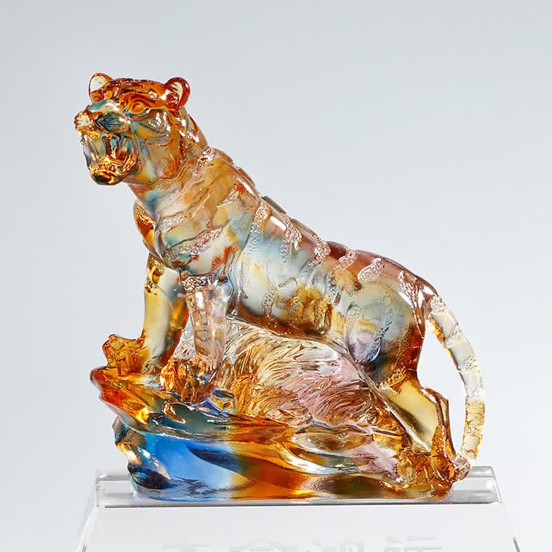 Handmade Liuli Crystal Tiger Art Piece | Protection Decor