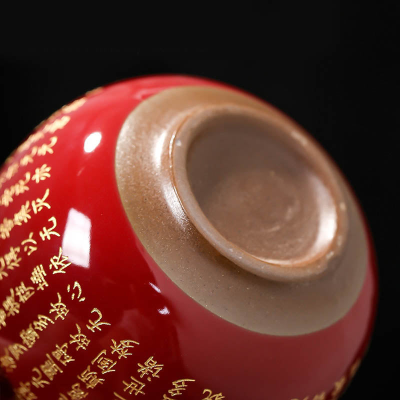Heart Sutra Ceramic Meditation Tea Cup 130ml Red or Blue