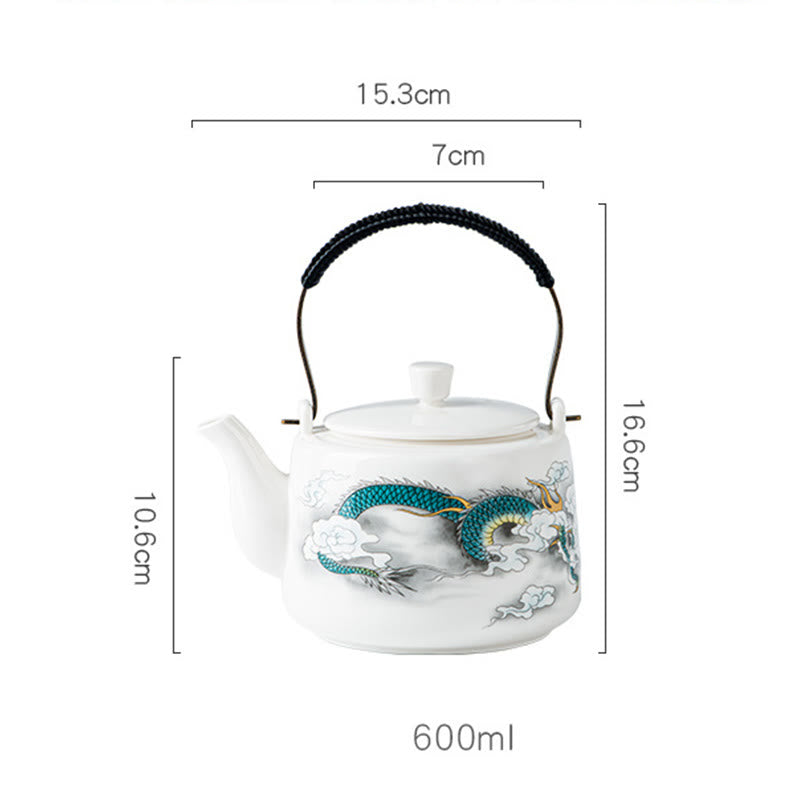 Vintage Ceramic Dragon Mountain Fisherman Kung Fu Teapot 600ml