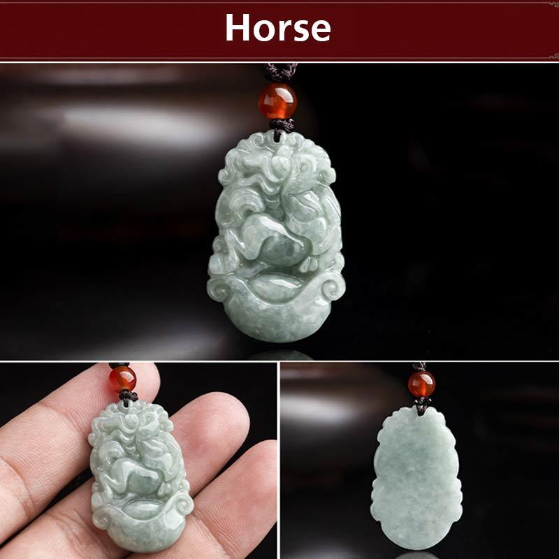 Unisex Jade Chinese Zodiac Success Pendant Necklace