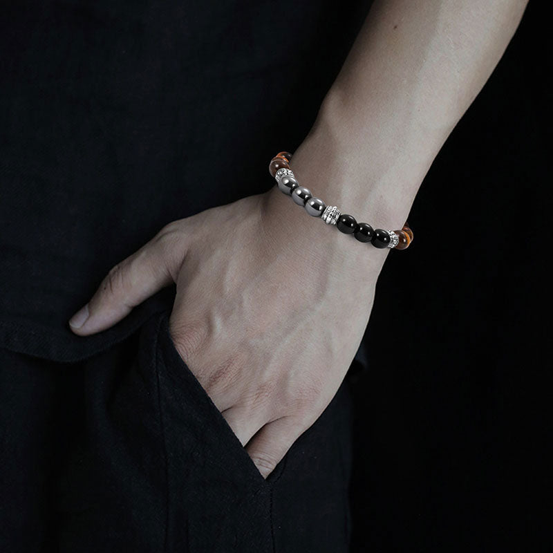 8mm Tiger Eye and Hematite Healing Bracelet for Good Luck