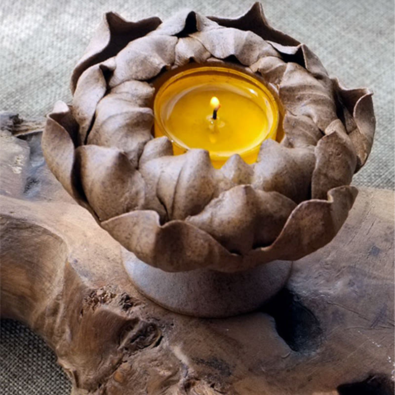 Lotus Flower Ceramic Candle Holder 11cm | Spiritual Home Accent