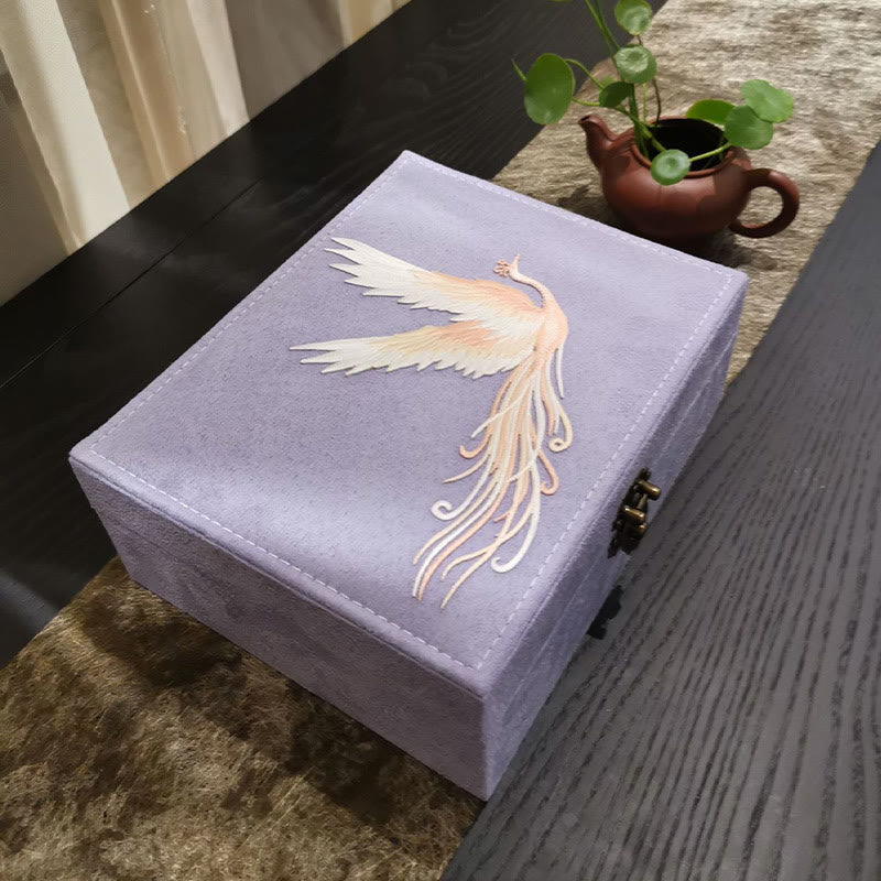 Two-Layer Purple Phoenix Flannel Jewelry Box Organizer