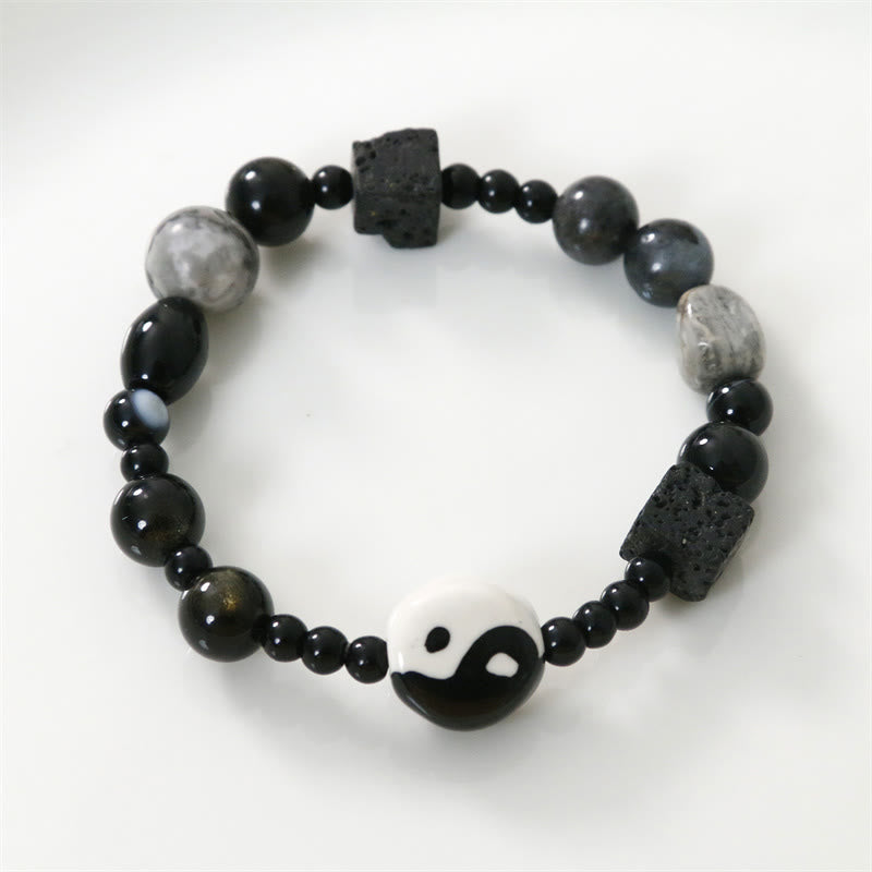 Unisex Black Onyx Yin Yang Bracelet for Balance & Protection