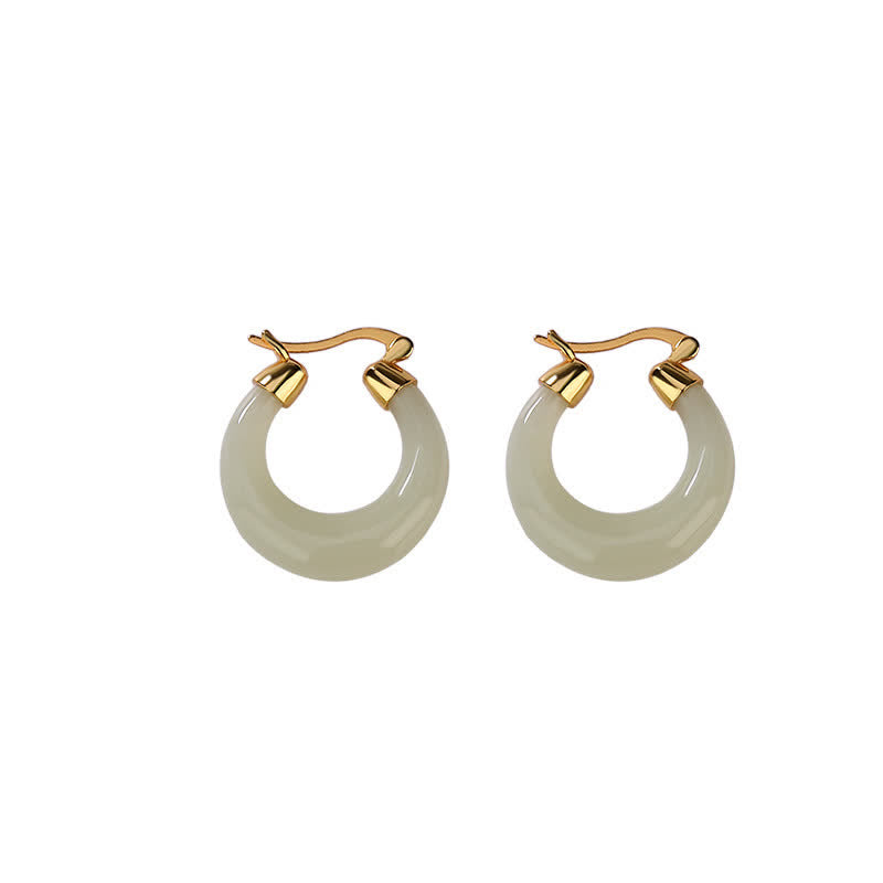 Round Jade Cyan Jade Prosperity Luck Drop Earrings