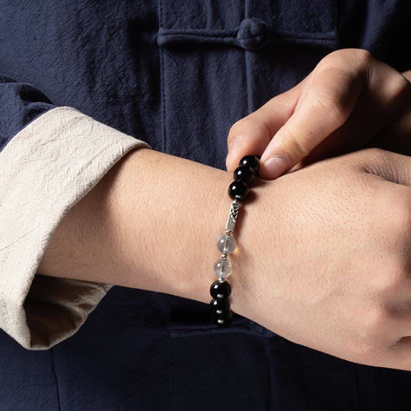 Obsidian Moonstone Couple Bracelet 8mm & 10mm for Strength
