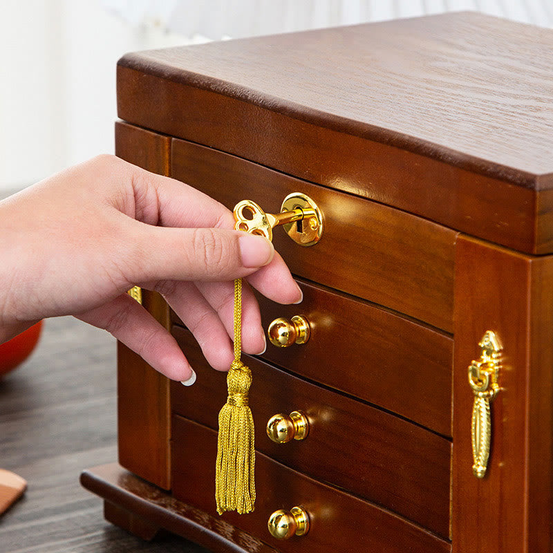 Large Vintage Wooden Jewelry Box with Mirror | Healing Sounds