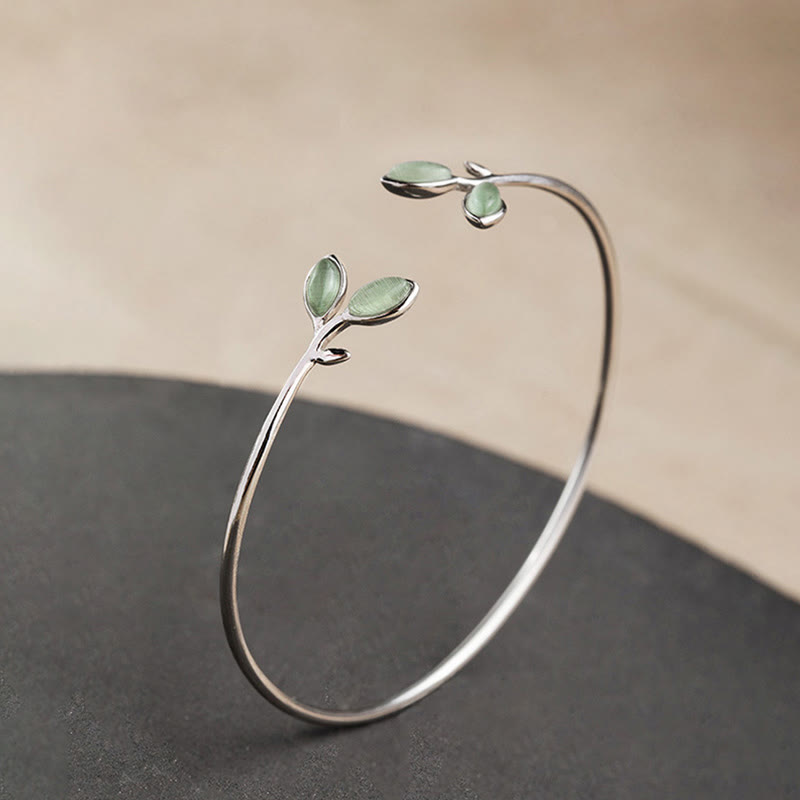 Copper Cat Eye Leaf Pattern Support Cuff Bracelet
