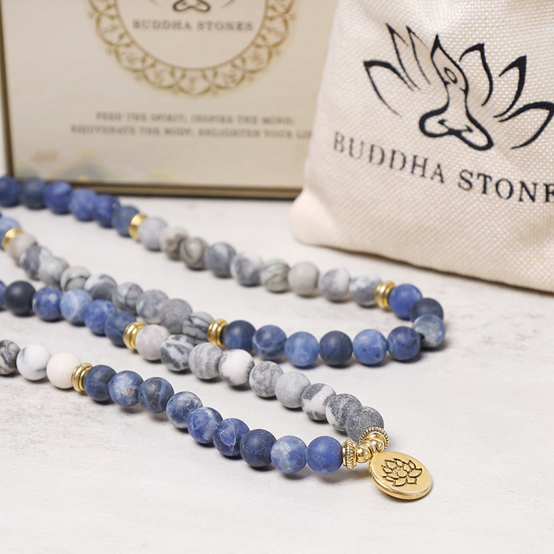 108 Beads Picasso Jasper Lotus Mala Bracelet 6mm Beads