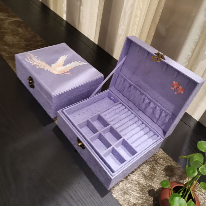 Two-Layer Purple Phoenix Flannel Jewelry Box Organizer