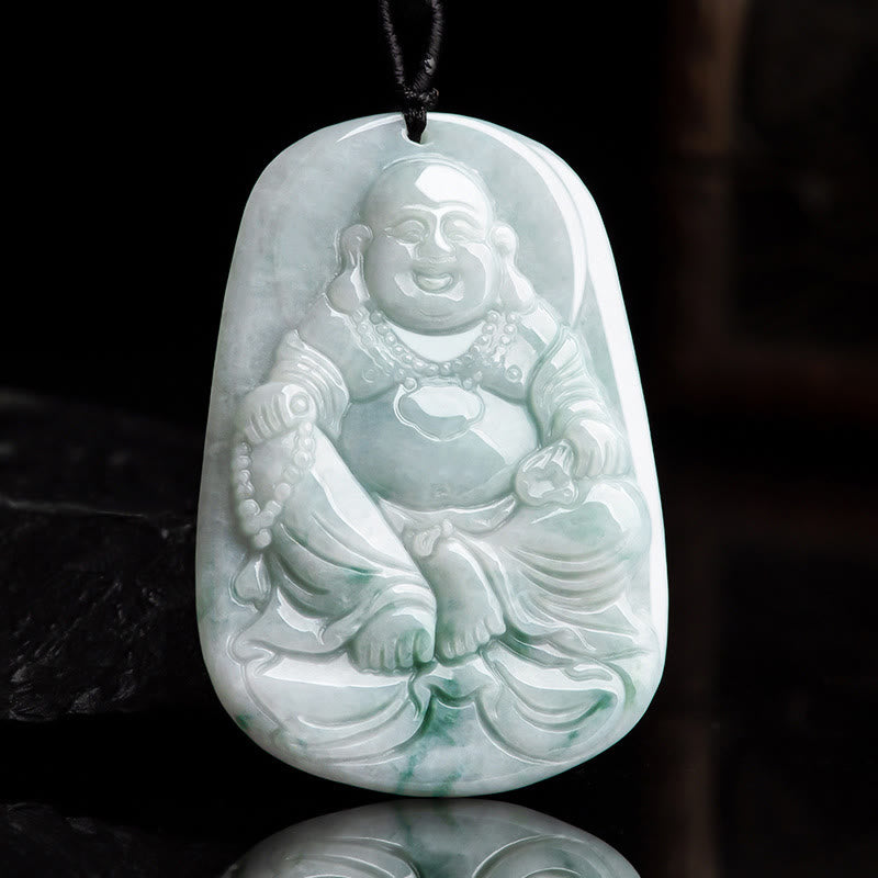 Natural Jade Laughing Buddha Luck Necklace Pendant 65cm