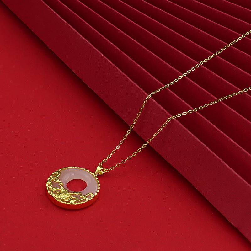 White Jade Koi Fish Necklace for Prosperity & Protection