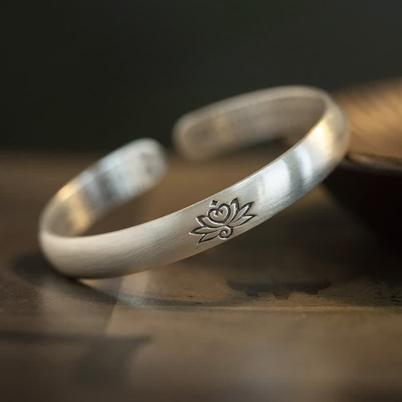 Lotus Flower Heart Sutra White Copper Healing Bracelet