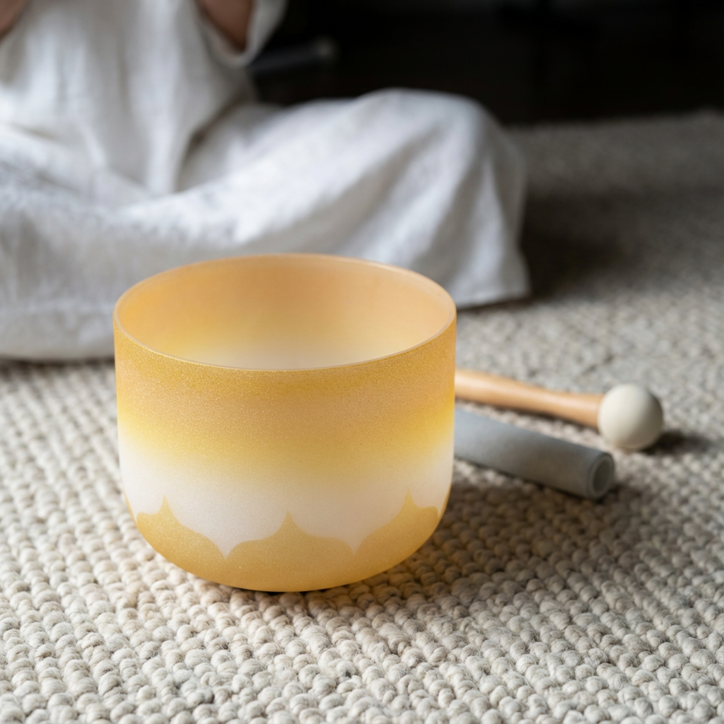 8" Golden Lotus Design Crystal Singing Bowl