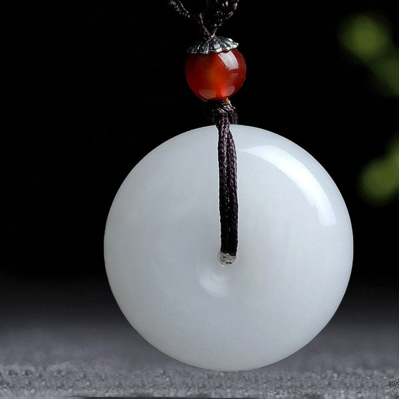 White Jade Peace Buckle Necklace 20mm Blessing Pendant