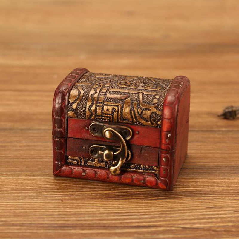 Retro Small Wood Jewelry Box with Golden Grape Design | Zen Decor