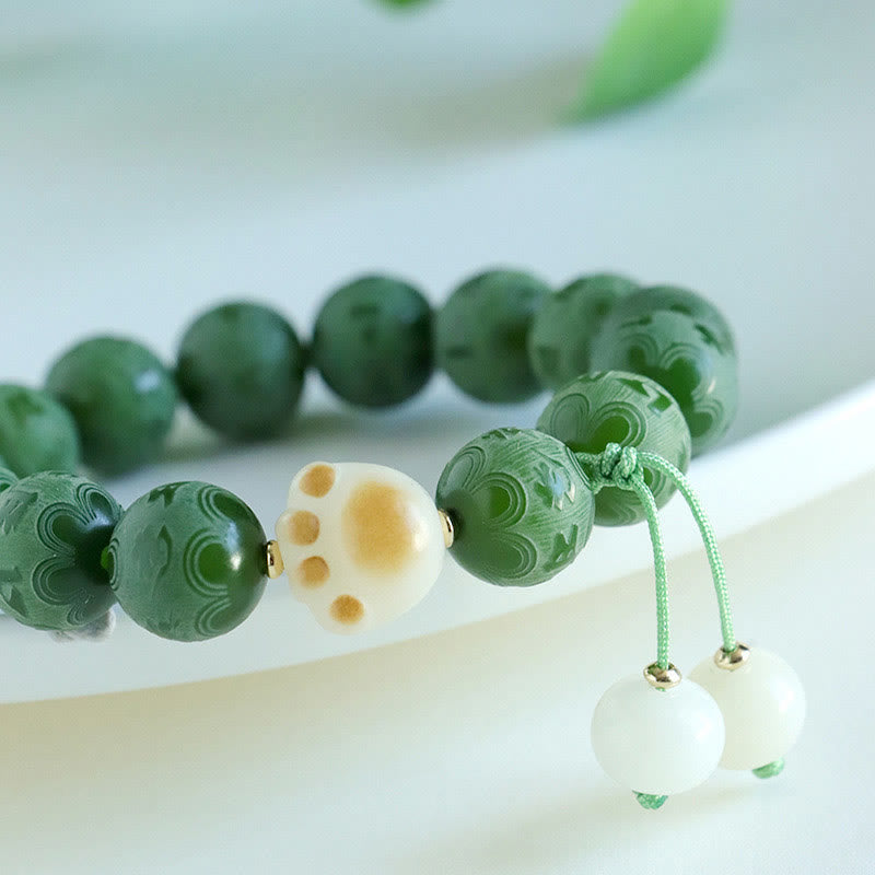 Om Mani Padme Hum Bodhi Seed Carved Bracelet 12mm Beads