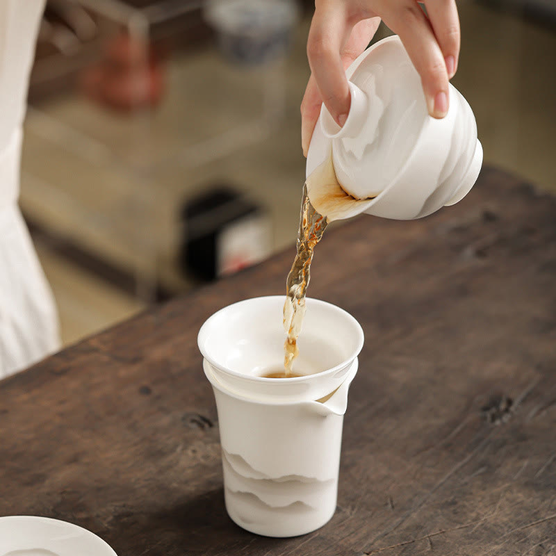 Vintage Ink Painting Porcelain Gaiwan Tea Cup Set for Meditation