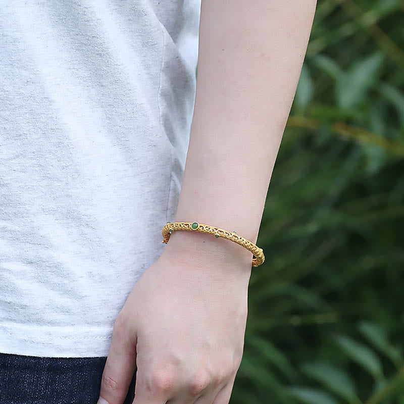 Cyan Jade Copper Auspicious Clouds Bracelet for Calm & Luck