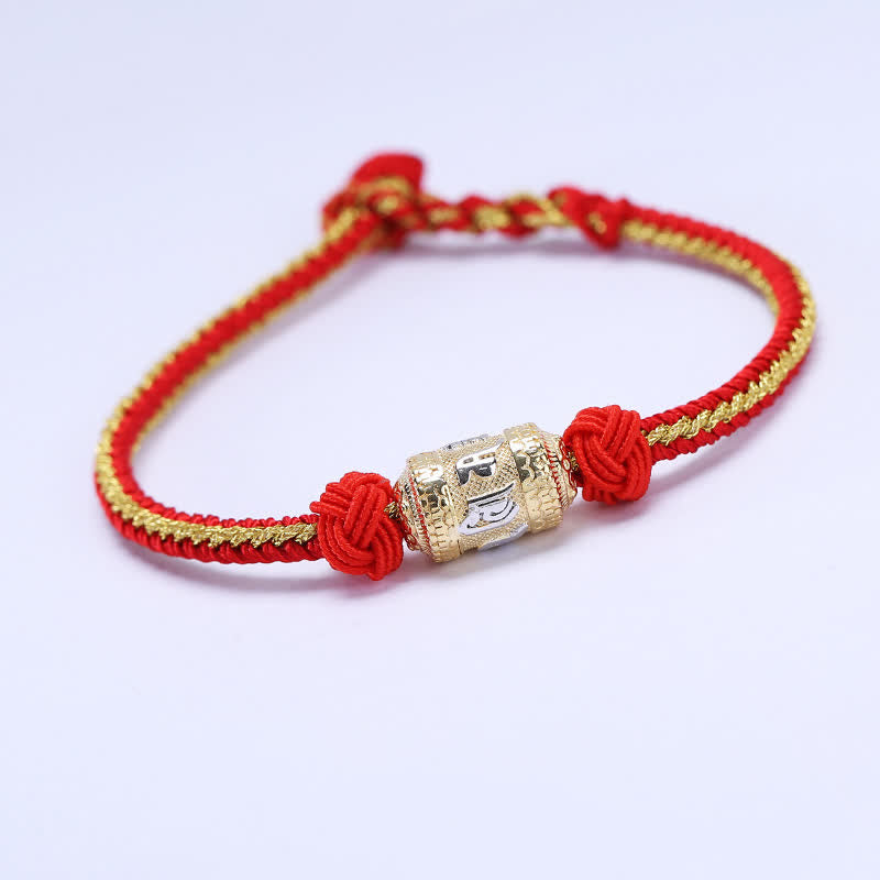 925 Sterling Silver Red String Prayer Wheel Bracelet for Luck Strength