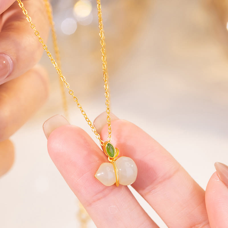 Sterling Silver Hetian Jade Gourd Necklace for Abundance