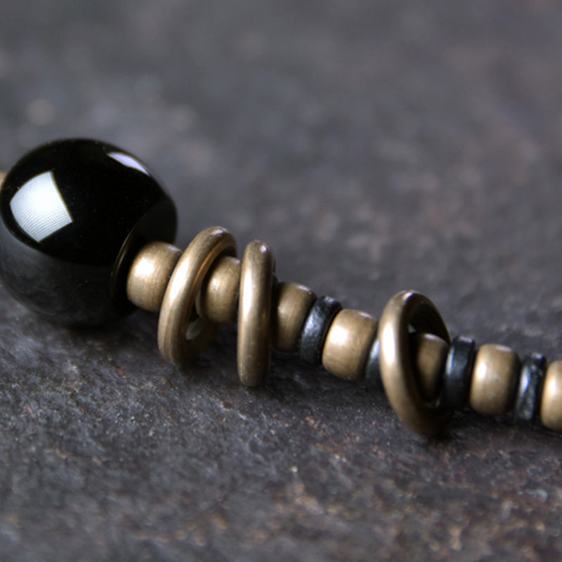 Ebony Wood Dzi Bead Copper Peace Bracelet for Meditation