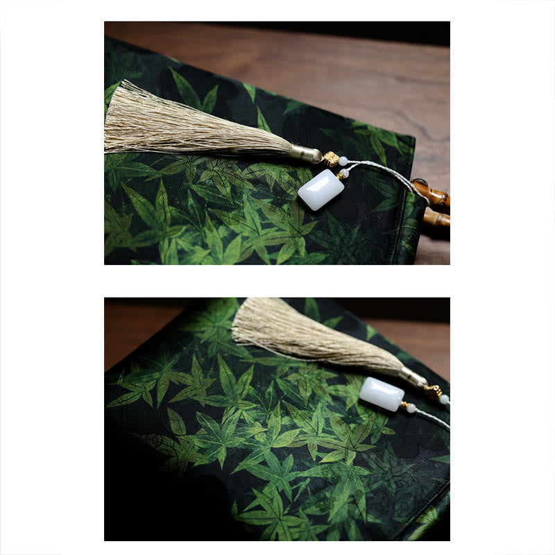 Bamboo Leaves Butterfly Koi Fish Handbag with Jade Handles
