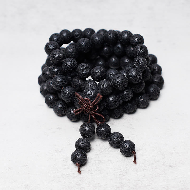 108 Bead Lava Rock Gemstone Mala Necklace & Bracelet
