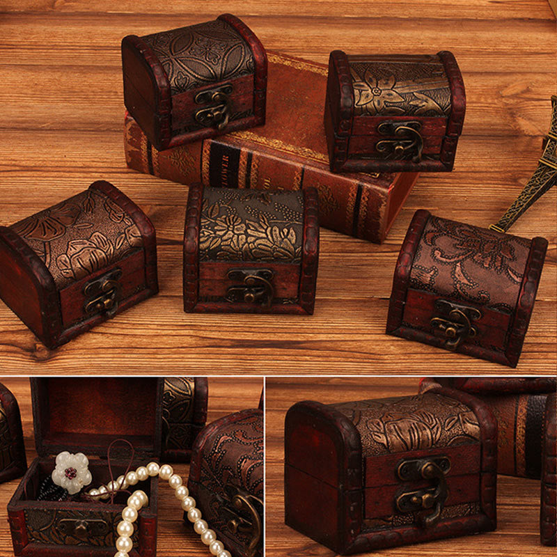 Retro Small Wood Jewelry Box with Golden Grape Design | Zen Decor