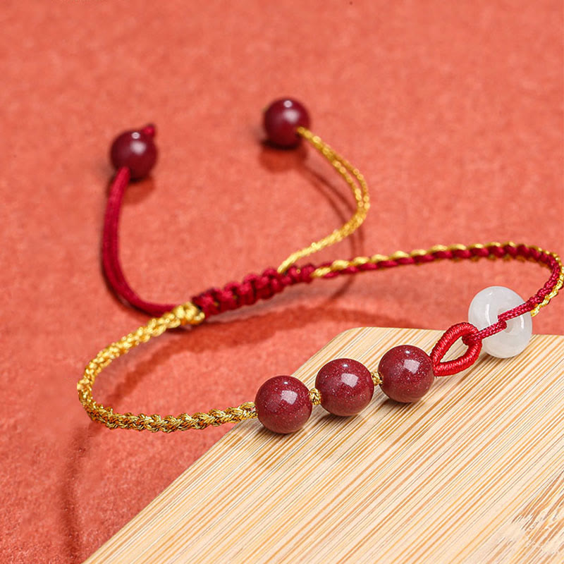 Cinnabar Jade Bracelet with Peace Buckle for Calm & Blessing