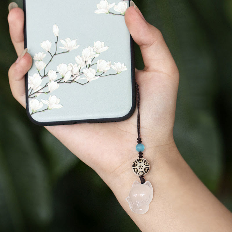 Natural Chalcedony Fox Harmony Zen Decor Hanging