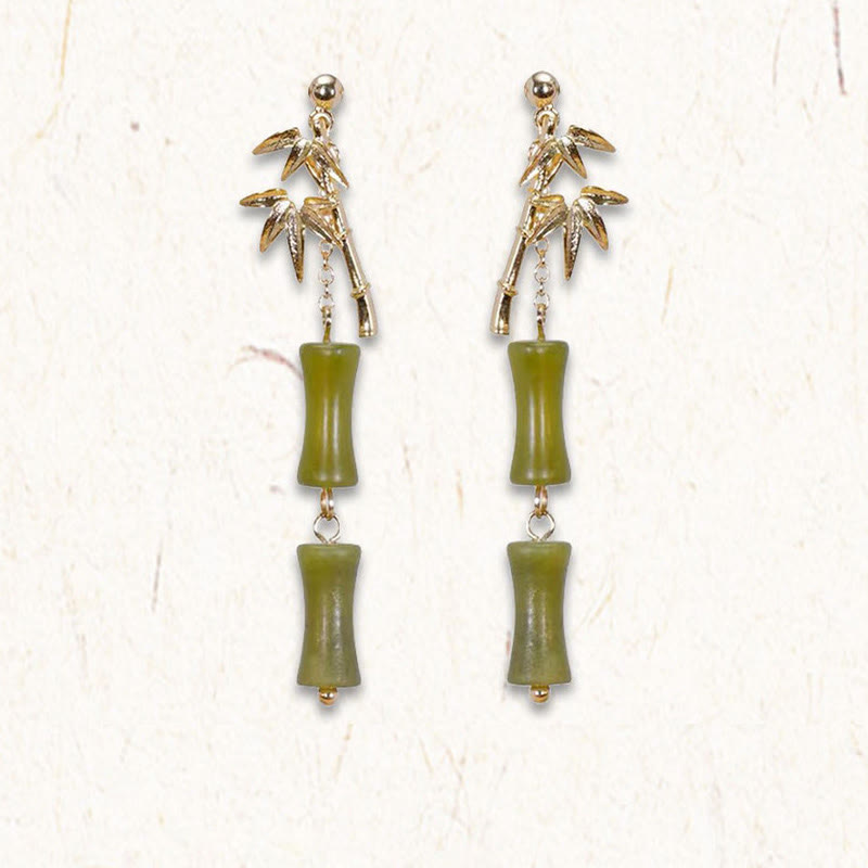 Peridot Bamboo Leaf Drop Earrings 5cm Sterling Silver Posts