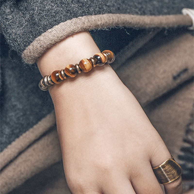10mm Tiger Eye Protection Bracelet with Copper Accents