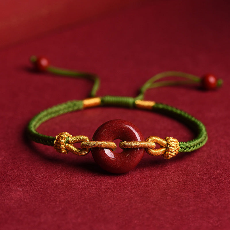 Cinnabar Peace Buckle Braided Rope Bracelet for Protection