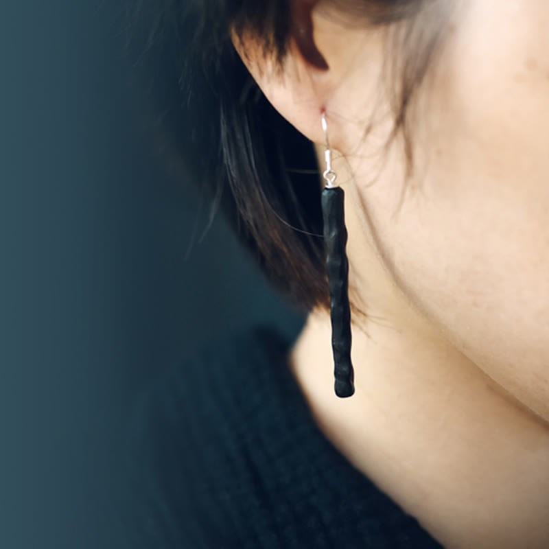 Balance Peace Ebony Wood Drop Earrings in 925 Sterling Silver