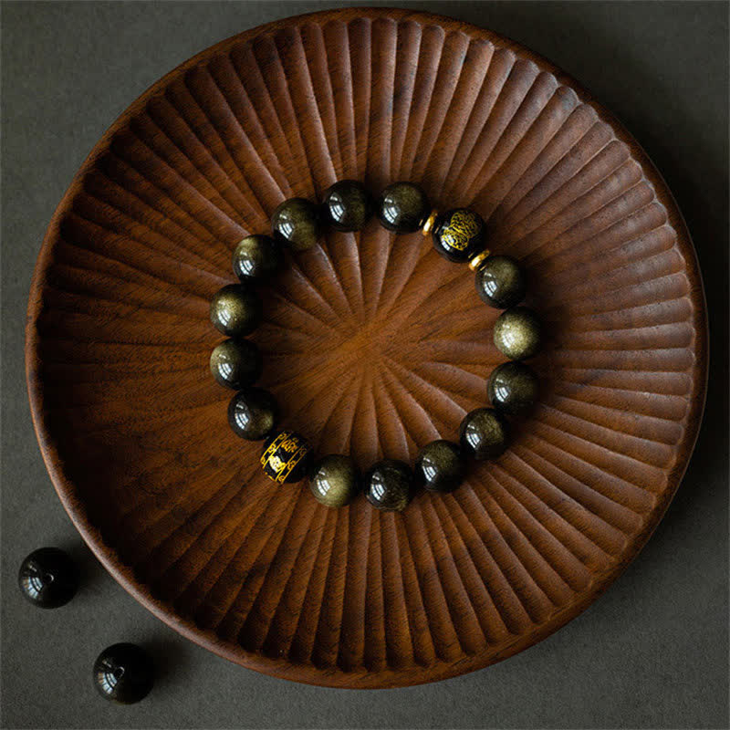 Gold Sheen Obsidian Chinese Zodiac Protection Bracelet 12mm