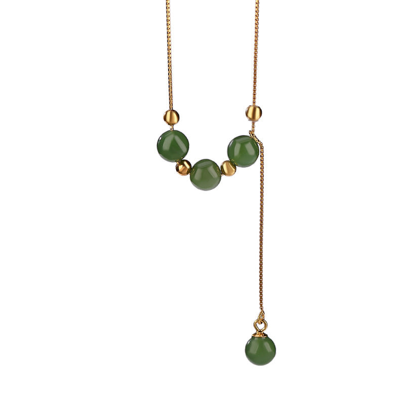 Cyan Jade 6mm Beads Healing Necklace With Sterling Silver Pendant