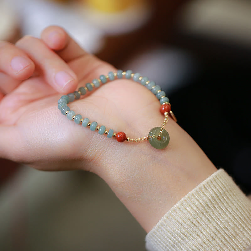 Natural Hetian Jade Peace Buckle Lucky Fortune Bracelet