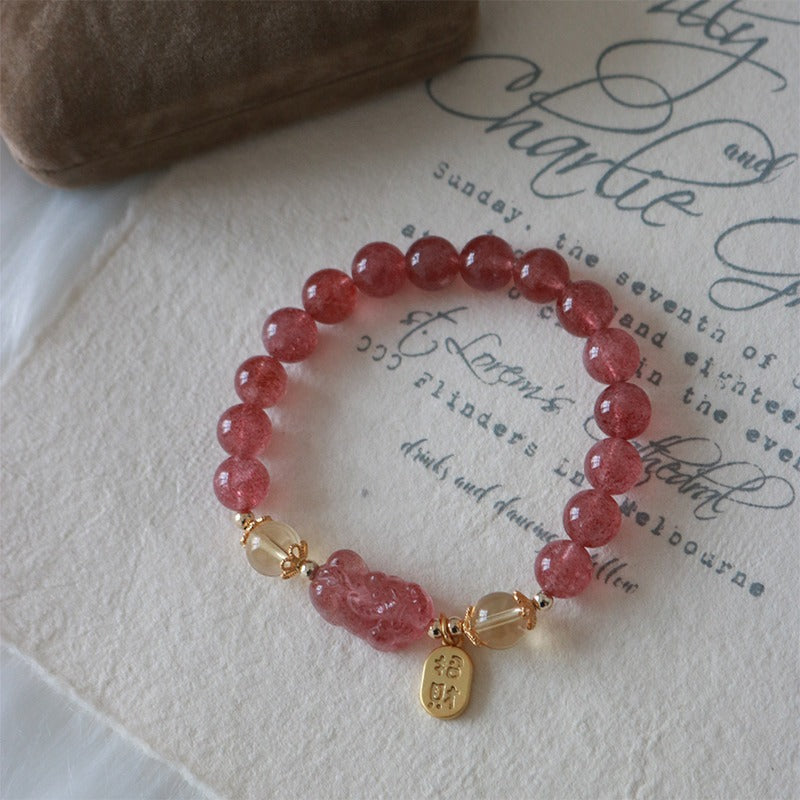 8mm Strawberry Quartz Pixiu Fortune Bracelet