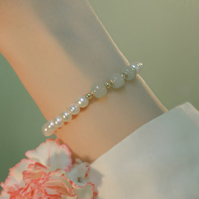 14K Gold Plated Pearl Hetian Jade Bead Bracelet for Harmony